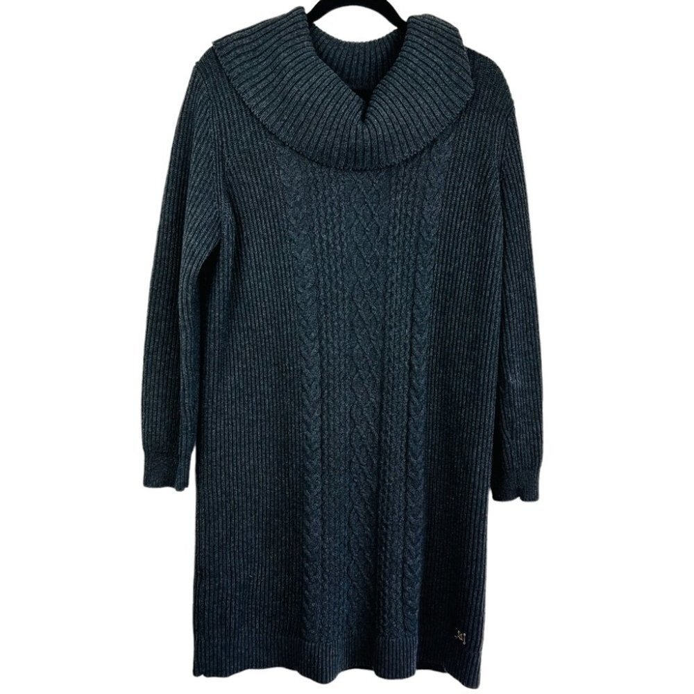 Tommy Hilfiger Gray Cable Knit Cowl-Neck MIDI  Dress Women Size Large